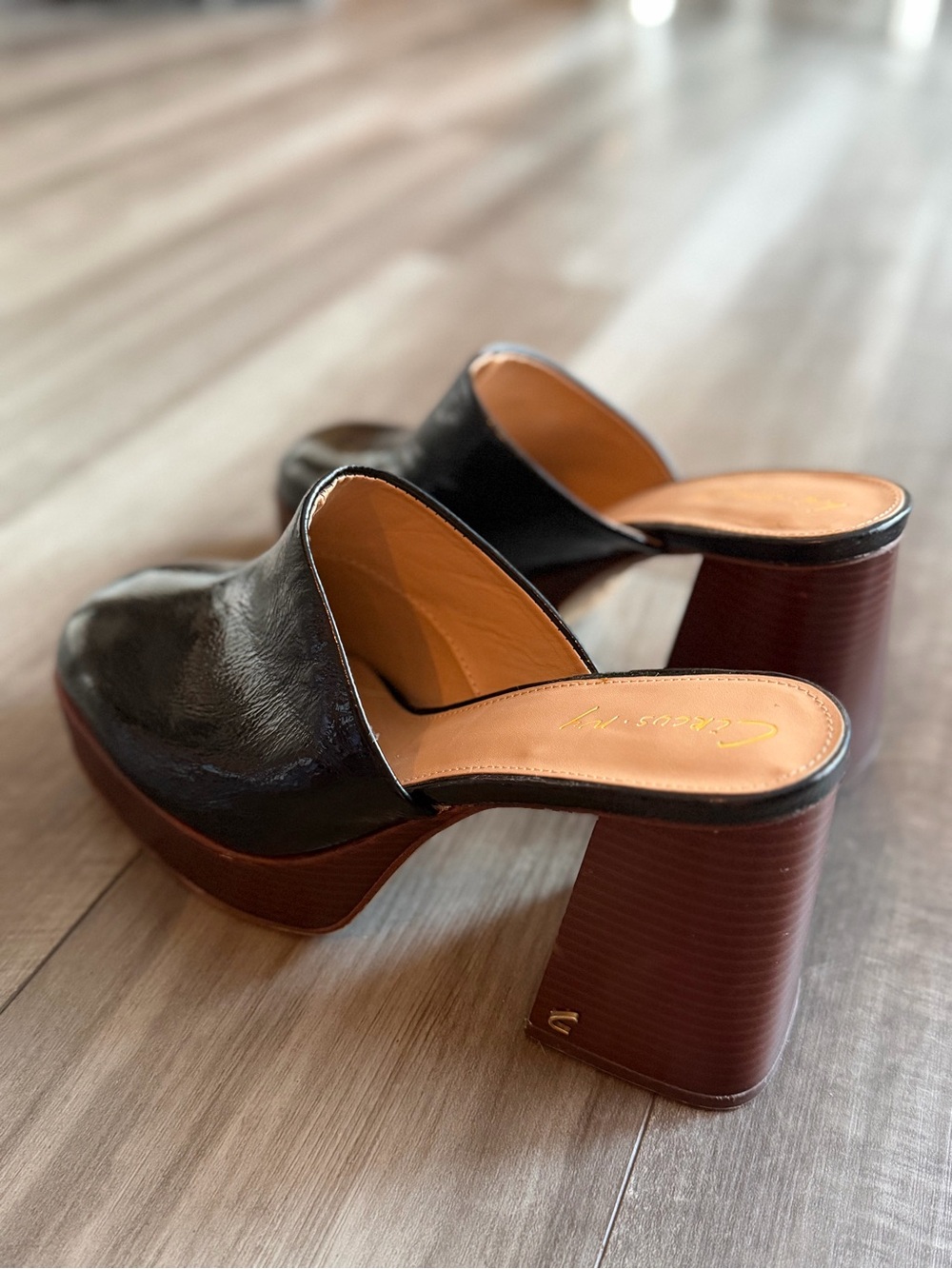 Circus by Sam Edelman Black Shay Platform Clogs Women’s Sz 9.5 Wooden Block Heel - Picture 3 of 7